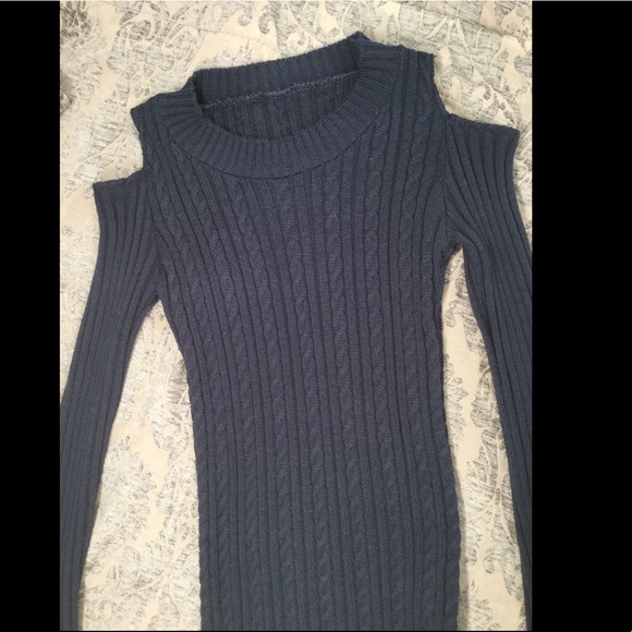Blue Small Sweater Cold Shoulder Dress - Picture 7 of 8